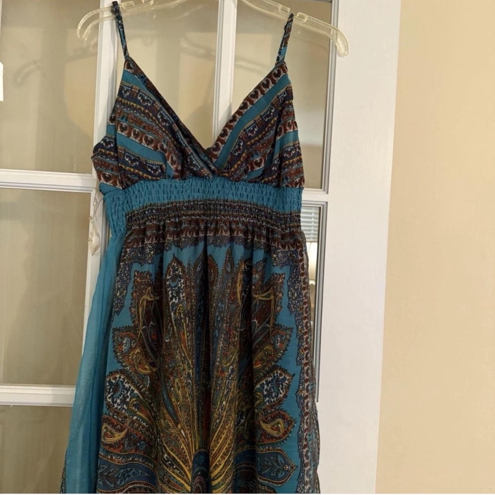 She's Cool Teal and Brown Paisley Maxi Dress